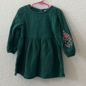 Cat & Jack Green Kids Dress with Floral Embroidery Size 3T